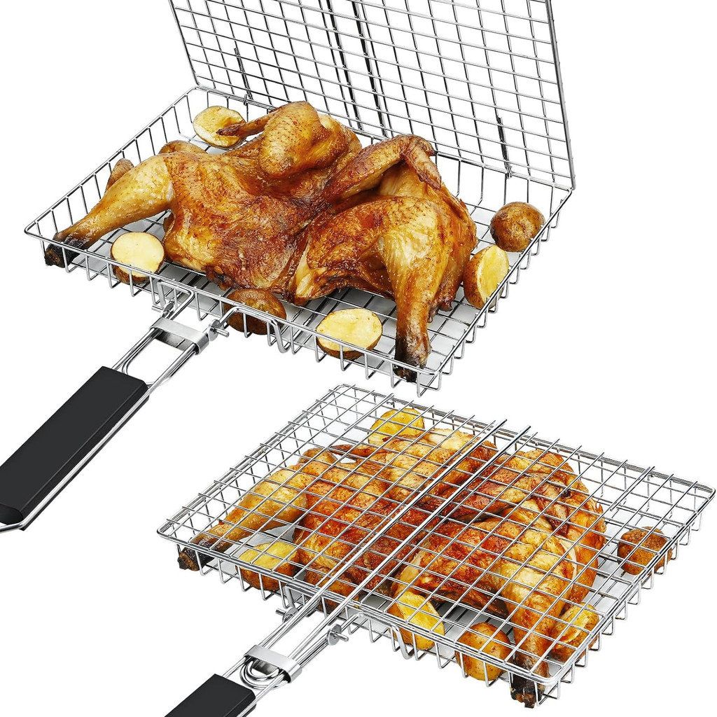 

Folding Grilling Basket Outdoor Camping BBQ Stainless Steel Grill Rack Foldable Seafood Steak Vegetables Barbecue Cooking Tool