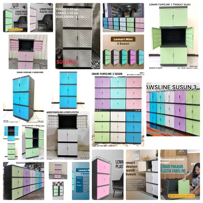LEMARI FAWSLINE 3 SUSUN PAKAIAN BAJU PLASTIK SERBAGUNA