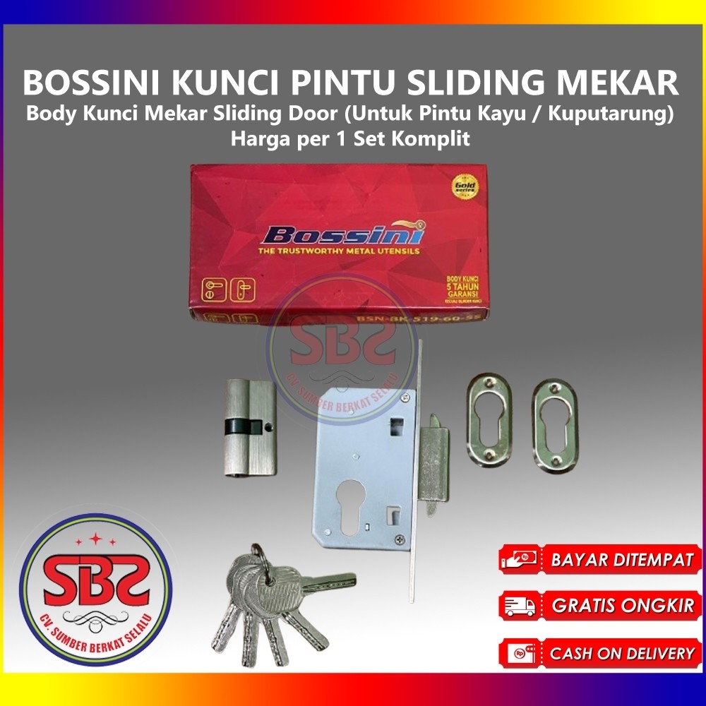 BOSSINI KUNCI MEKAR - KUNCI PINTU SLIDING KAYU - KUNCI SLIDING DOOR KAYU MODEL MEKAR
