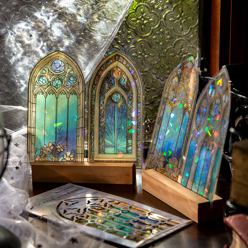 

Yoofun 10pcs/lot Vintage Glazed Window Scrapbooking diy Stickers Church Windows Lables Shining Stationery Sticker