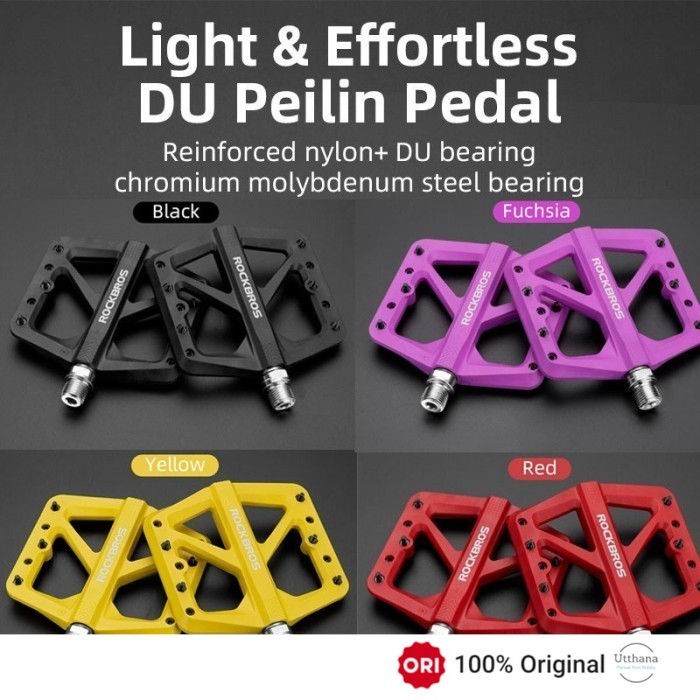 Rockbros M906 Nylon Pedal Sepeda DU Bearing MTB Seli Roadbike Hitam