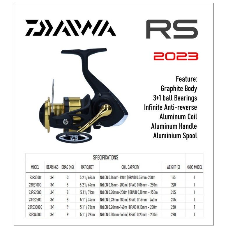 Daiwa RS 500 1000 2000 2500 3000-C 4000 Model 2023 Reel Pancing - 1000