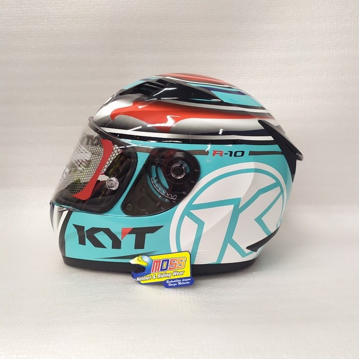 Helm KYT R10 Race Aquamarine Blue | Flat Visor | Original Product