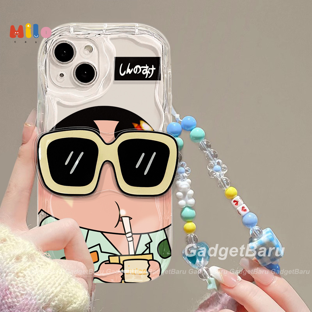 Case hp 3D Tepi Gelombang Kartun lucu Xiaoxin dengan tempat kacamata hitam cover casing untuk INFINI