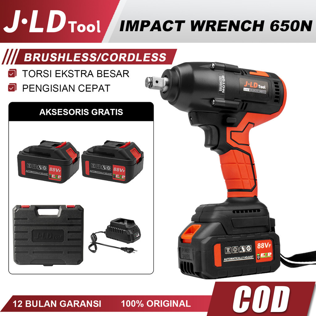 JLD 650N.m Impact Wrench Cordless Torsi Besar Brushless Impact Murah Promo Impek Pembuka Baut Motor 