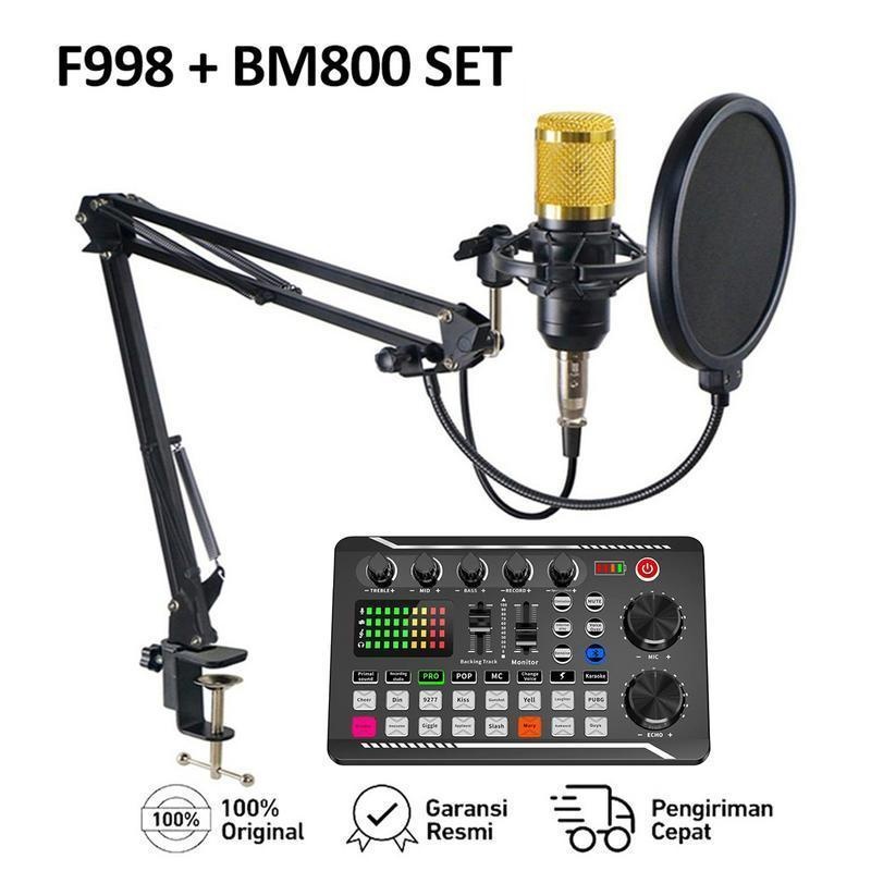 MKC KIMISO F998 + BM800 Set Kartu Suara Mikrofon Kit Audio Mixer Vocoder Mixer Amplifier Ponsel Komp