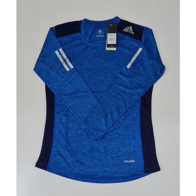 ADIDAS Baju Senam Lengan Panjang Kaos Olahraga Wanita Gym Sepeda Zumba - Biru, L