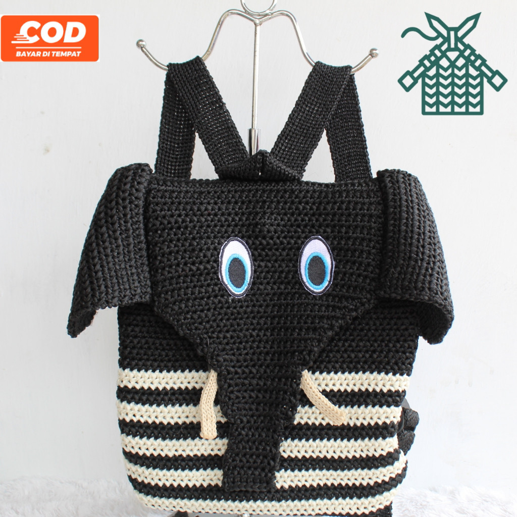 Tas gendong rajut karakter gajah TERBARU / ransel anak rajut murah / tas punggung rajutan anak laki 