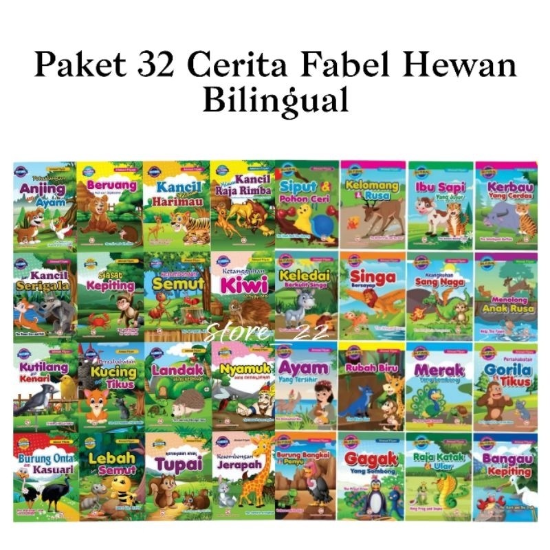 

1 Paket Isi 32 Buku Bilingual Fabel Cerita Binatang Untuk Anak Paud TK Indonesia Inggris