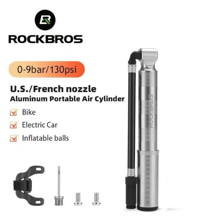 Pompa Sepeda Portable Rockbros 160 / 130 psi Original Aluminium - 130psi Silver
