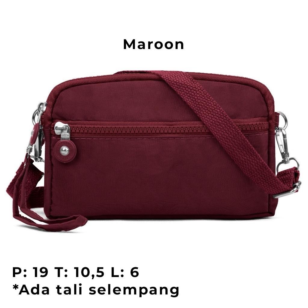 Dompet HP Wanita KIPLING Bahan Nylon Parasut 1411 4 Resleting Tali Selempang