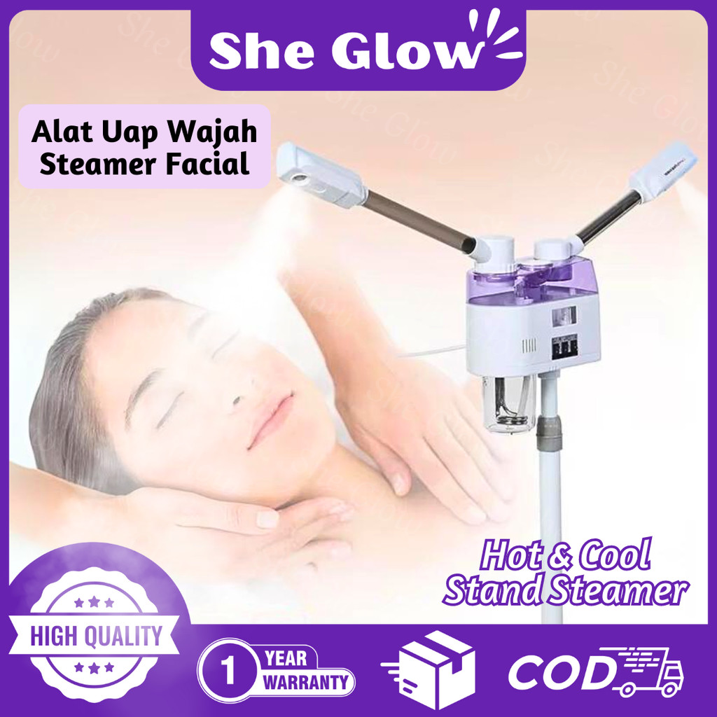She Glow (GARANSI 1 TAHUN) 2 in 1 Uap Wajah Vapozone Facial Stand Steamer Hot Spray Hot & Cold Super