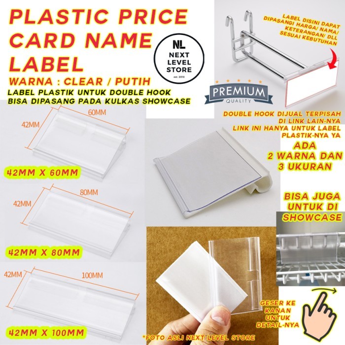 

Label Harga Putih Clear Plastik PVC Price Tag Card Name Etalase Showcase Kulkas Double Hook 1pcs