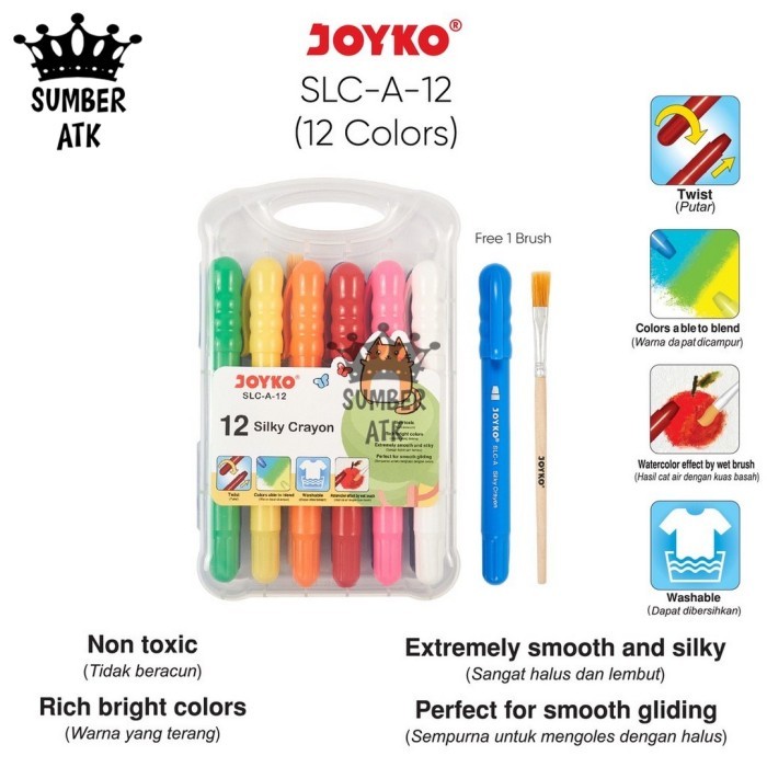 

Andma Silky Crayon Krayon Halus Joyko SLC-A Warna 12 dan 24 COLOR - 12 WARNA