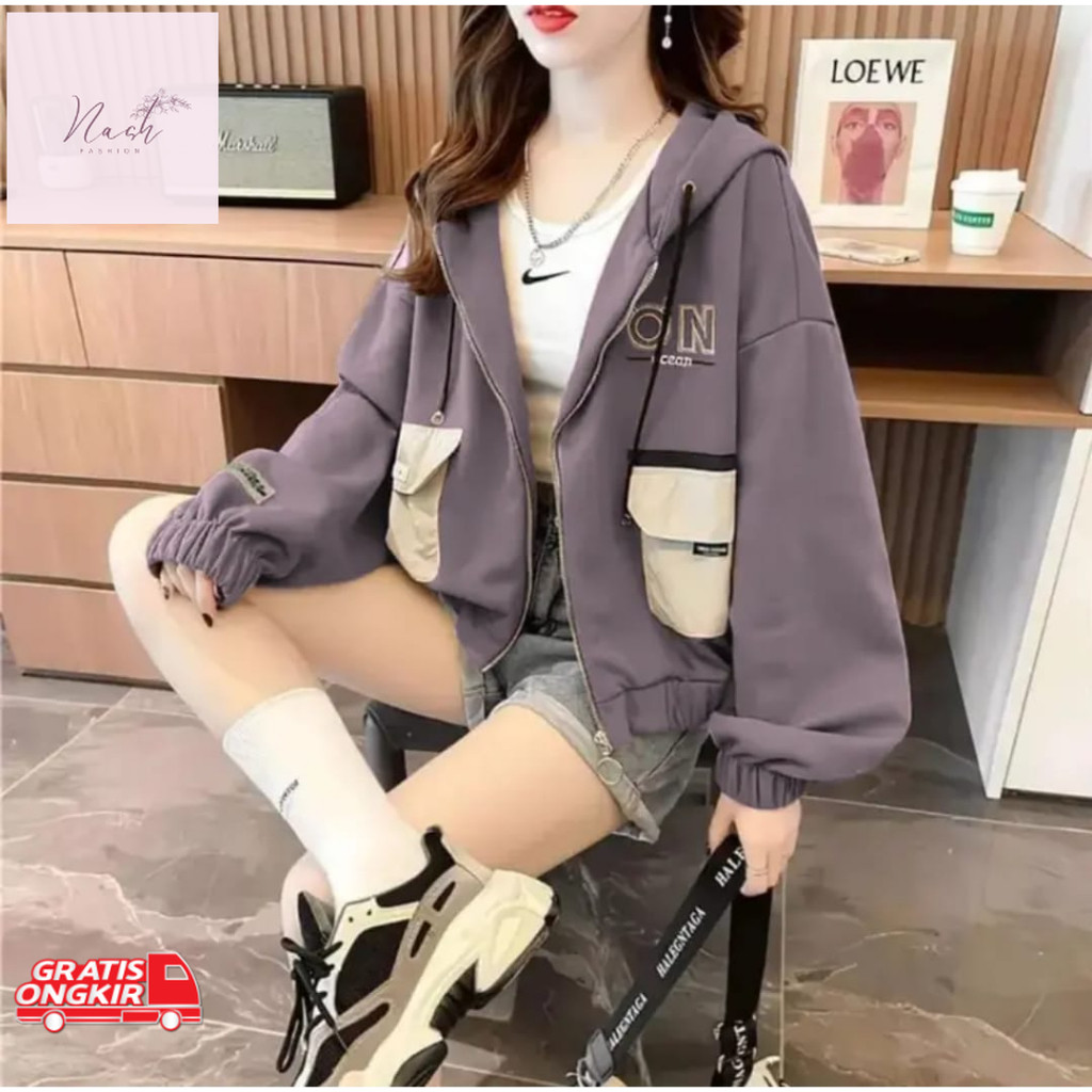 Jaket Korea / JAKET ZIPPER HOODIE WANITA - ON OCEAN HOODIE ZIPER WANITA KOREAN STYLE FLEECE PREMIUM