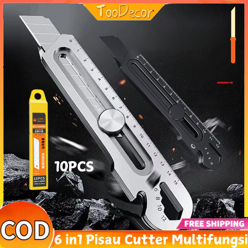 

6 in1 Pisau Cutter Multifungsi Cutter 18mm Cutter Besi Stainless Besar 10pc Pisau Set Cutter Pisau Pemotong Kertas