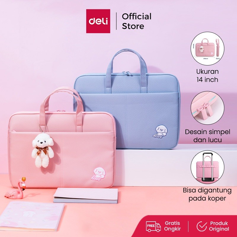 Deli Koper Terylene Tas Laptop 14inch Pink/Biru, Lapis Dalam Busa 63756