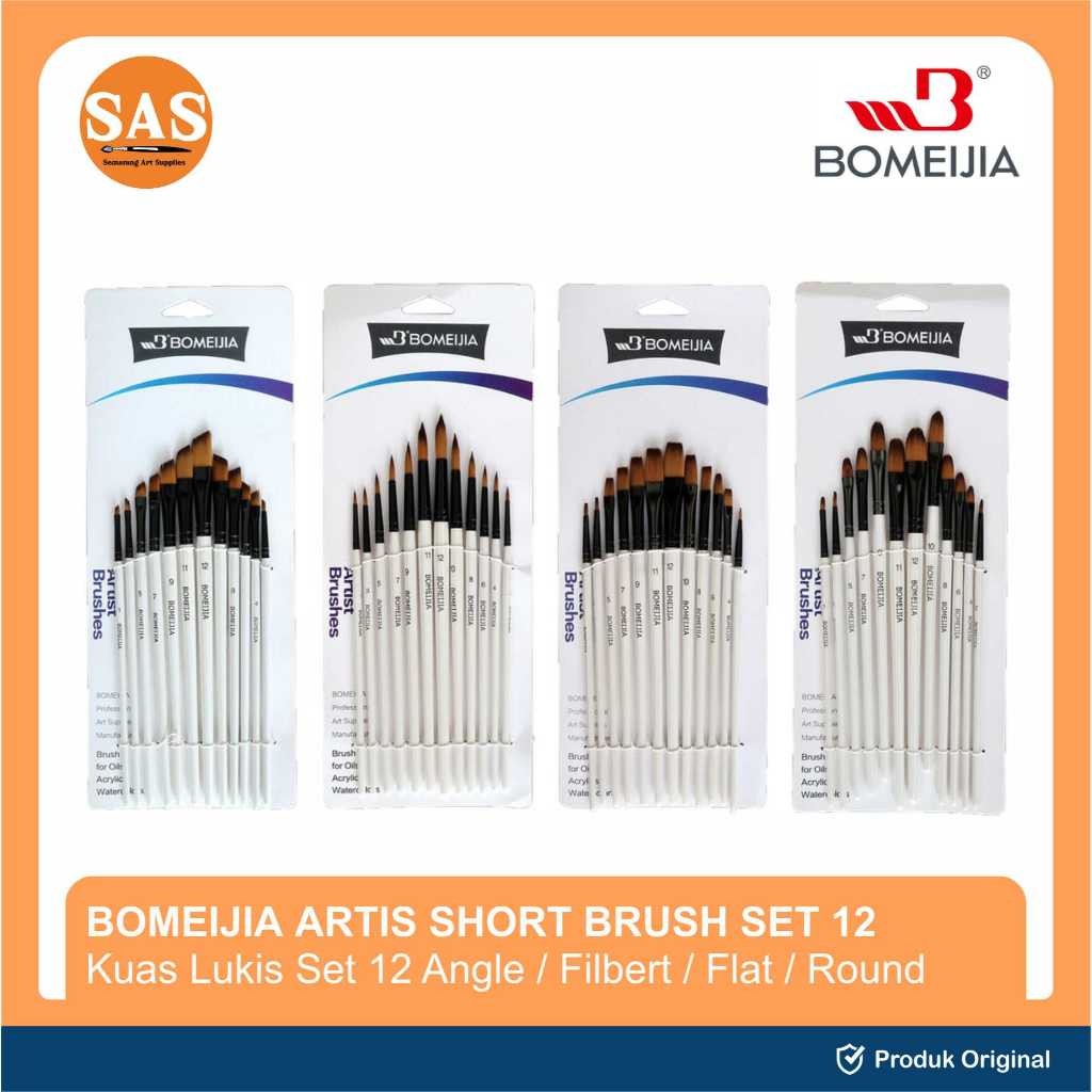 

Bomeijia Artist Brush 1 Set Isi 12 Pcs - Short Handle Brush - Kuas Lukis - SASCO