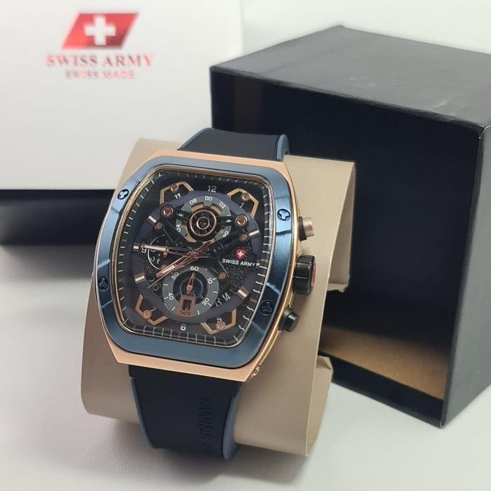 Jam tangan pria Swiss army 6800 chronograph watches - Hitam biru
