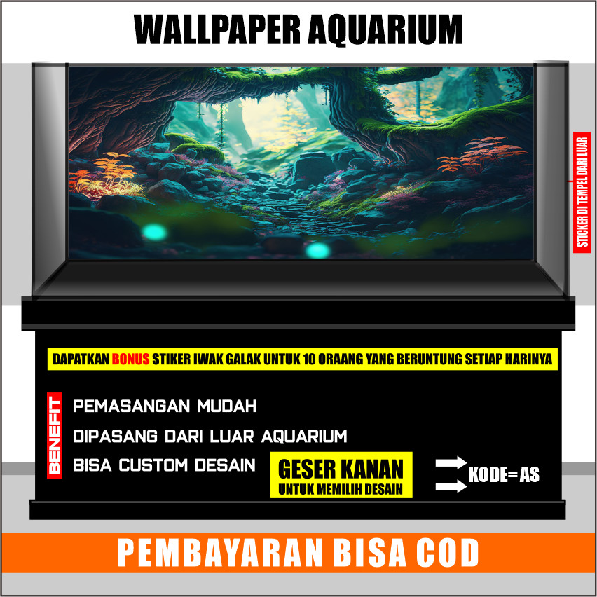 stiker background aquarium 3d timbul custome jumbo kaca akrilik besar full setfantasi forest as