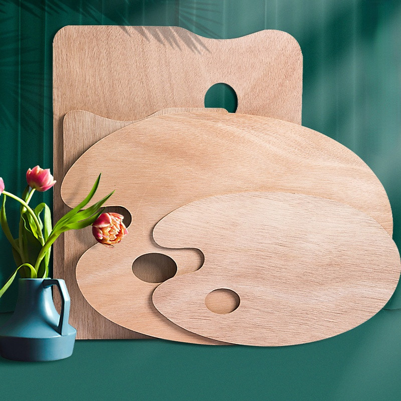 

Wooden Acrylic Paint Oil Palette for Children's Painting Handheld Oval Square Smooth Flat Art Gouache Tray