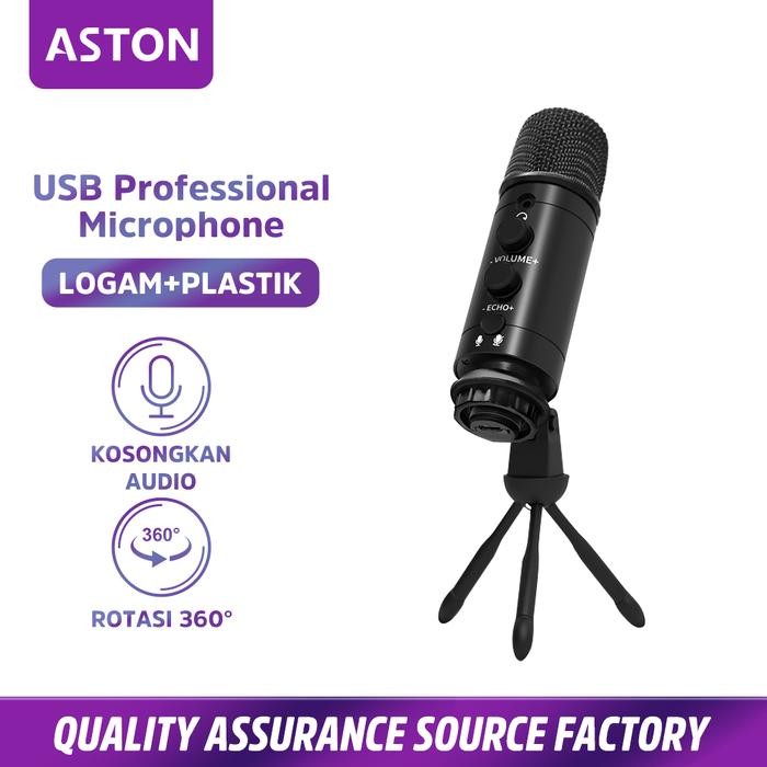 【Aston】Microphone Condenser Recording Streaming Podcast Untuk PC Komputer Handphone Karaoke - US37