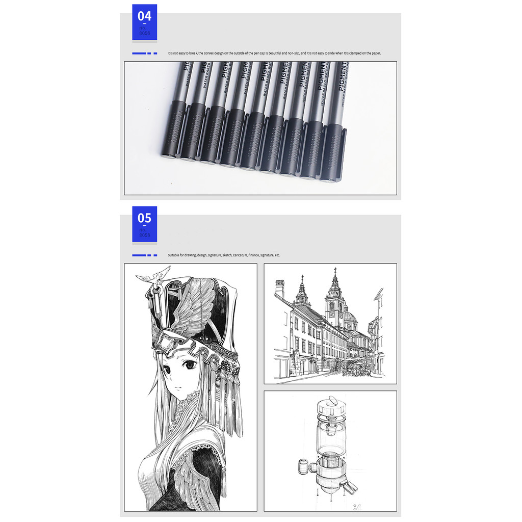 

9Pcs/set Pigment Liner Micron Ink Marker Pen For Drawing Sketch Manga Micron Liner Calligraphy Brush Hook Line Pens Art Supplies
