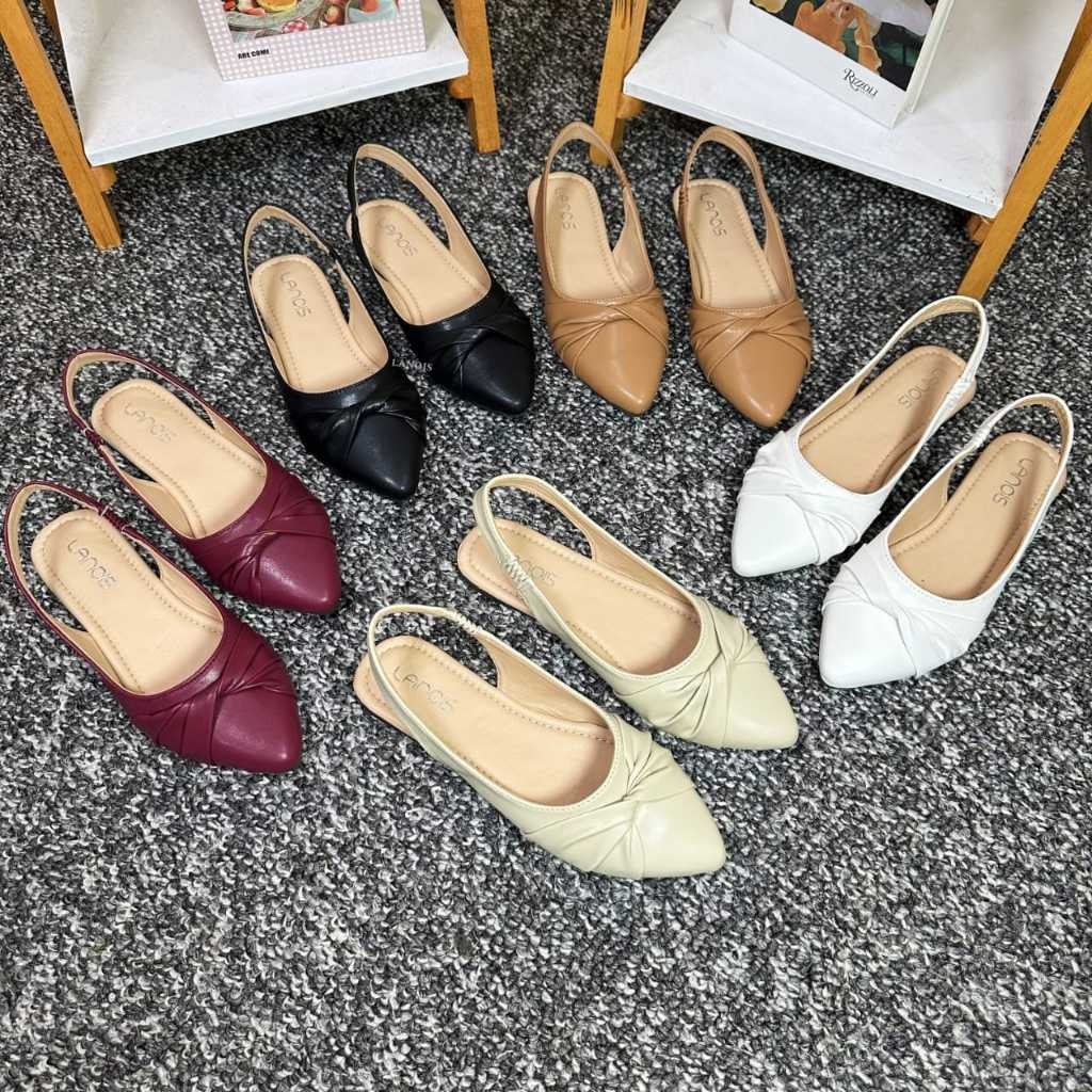 Sepatu Flatshoes Wanita Tali Belakang | Sepatu Sandal Wanita Slip On Flat Tali Motif Pita Kekinian