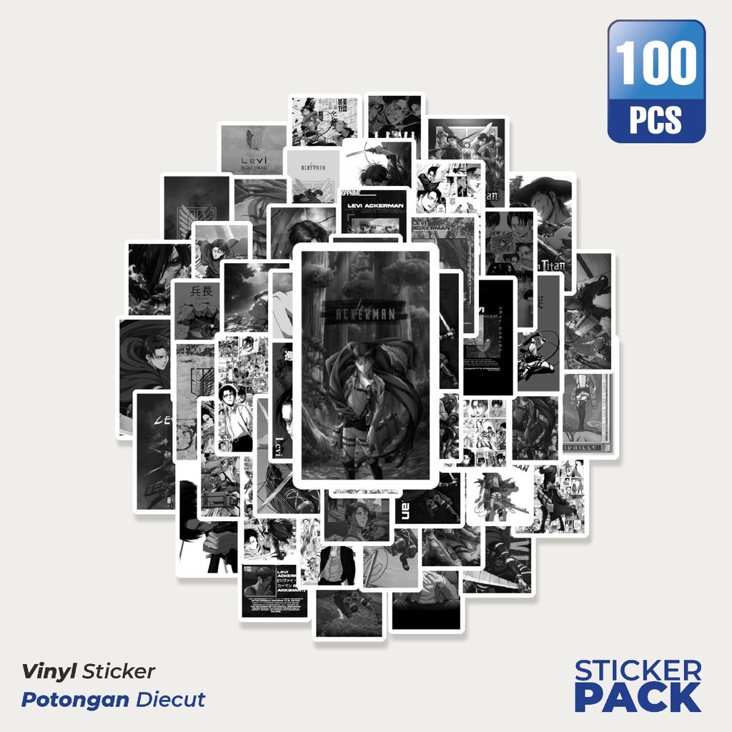 

Stiker Vinyl Stiker Anime Levi B&W Waterproof Aesthetic- Untuk Laptop, Motor, dan Helm - Paper Stationery Pack