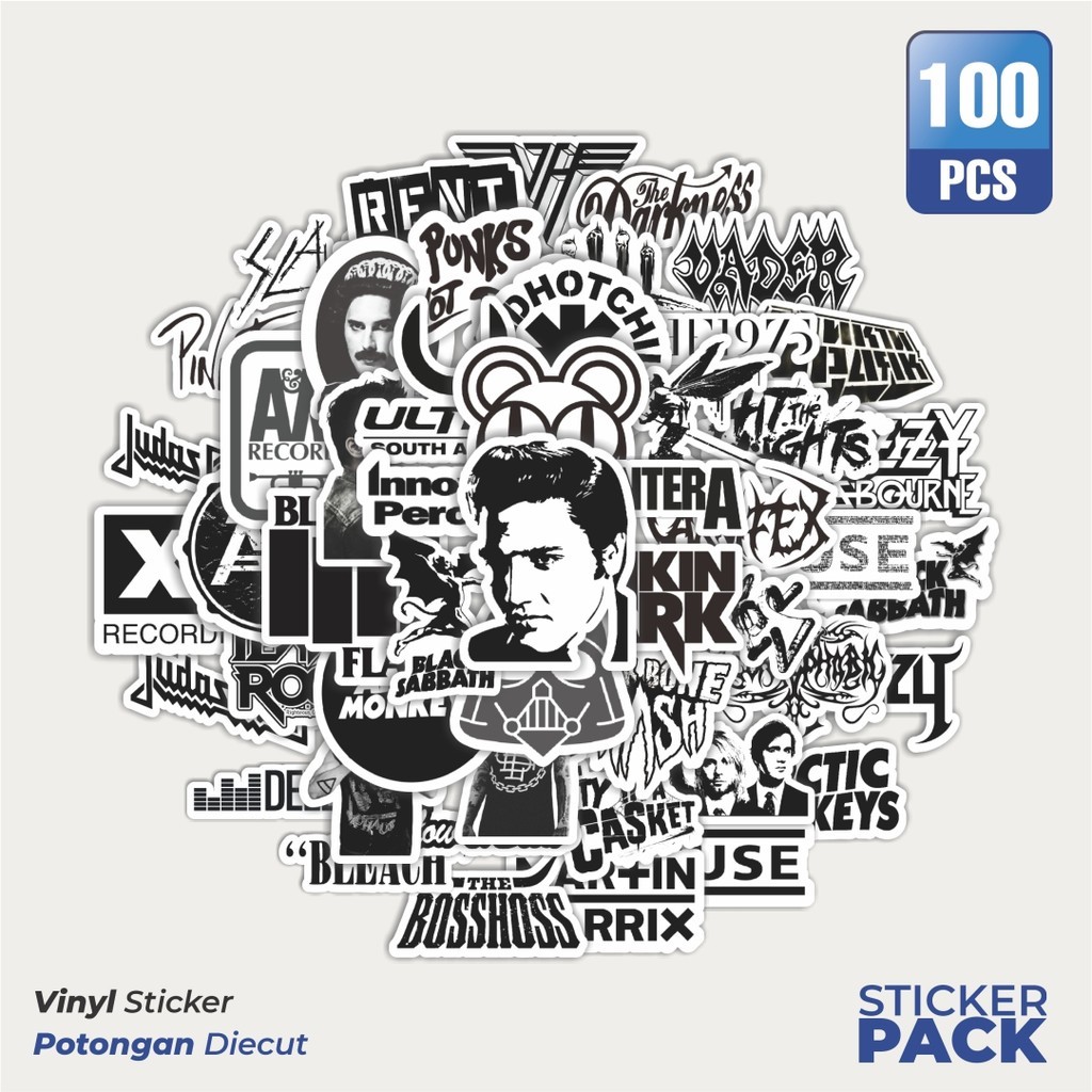 

MURAH 100 PCS Stiker Random Logo Band Black & White Versi 2 Waterproof Aesthetic- Untuk Laptop, Motor, dan Helm - Paper Stationery Pack