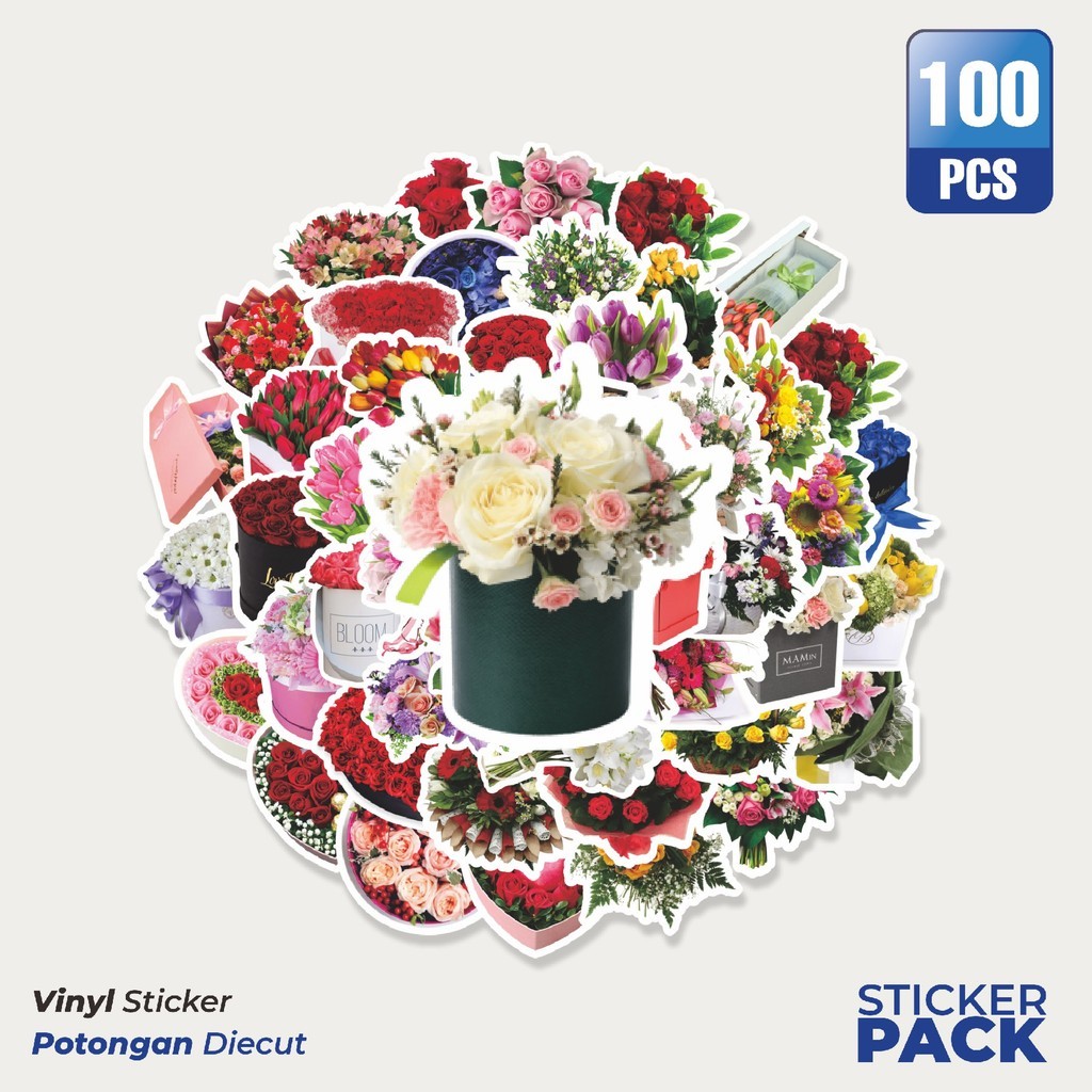 

100 PCS STIKER Flowers Bloom / Bunga Mekar Waterproof Aesthetic- Untuk Laptop, Motor, dan Helm - Paper Stationery Pack