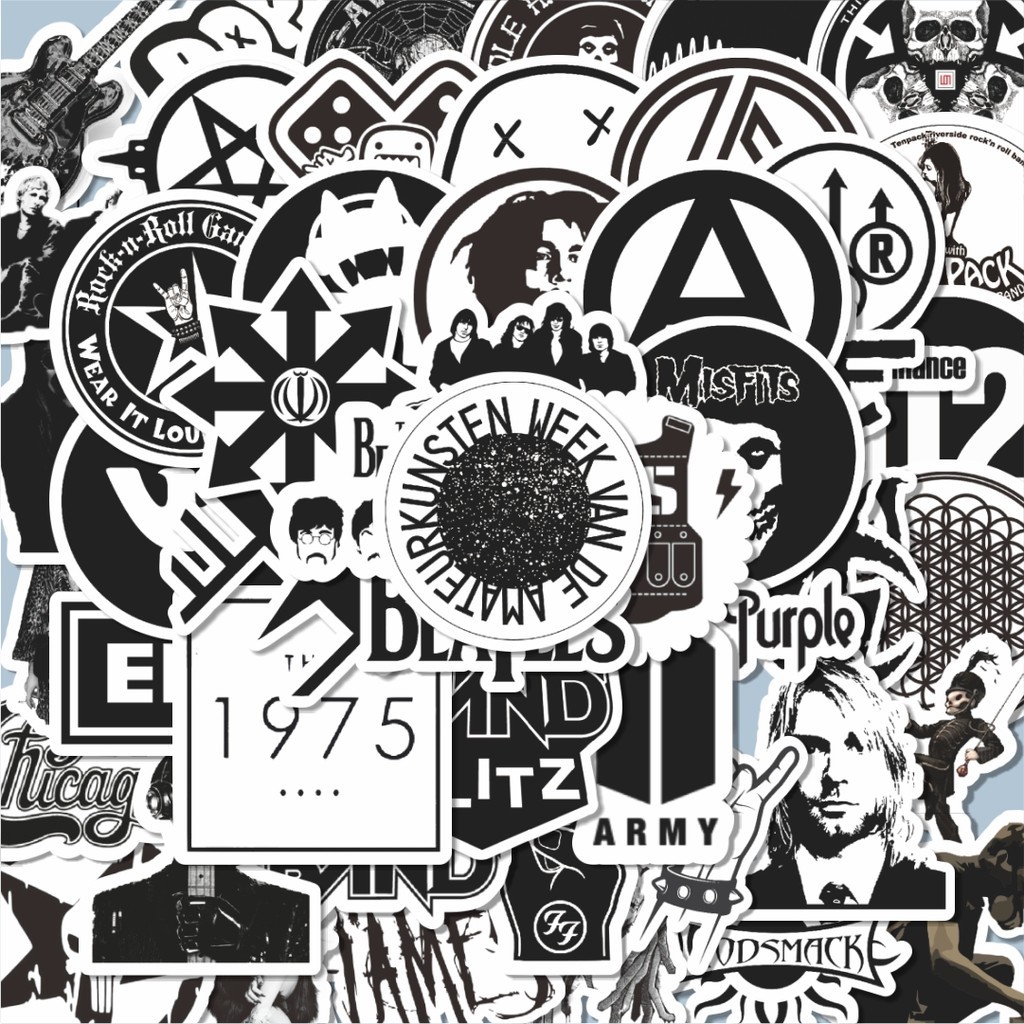 

100PCS Lucu Stiker Random Logo Band Black & White Versi 3 Stiker Aesthetic Stiker Anti Air Stikers Berperekat Waterproof sticker decal buat Motor Helm Buku Journal Koper Casing HP Laptop Botol Minum Hadiah anak