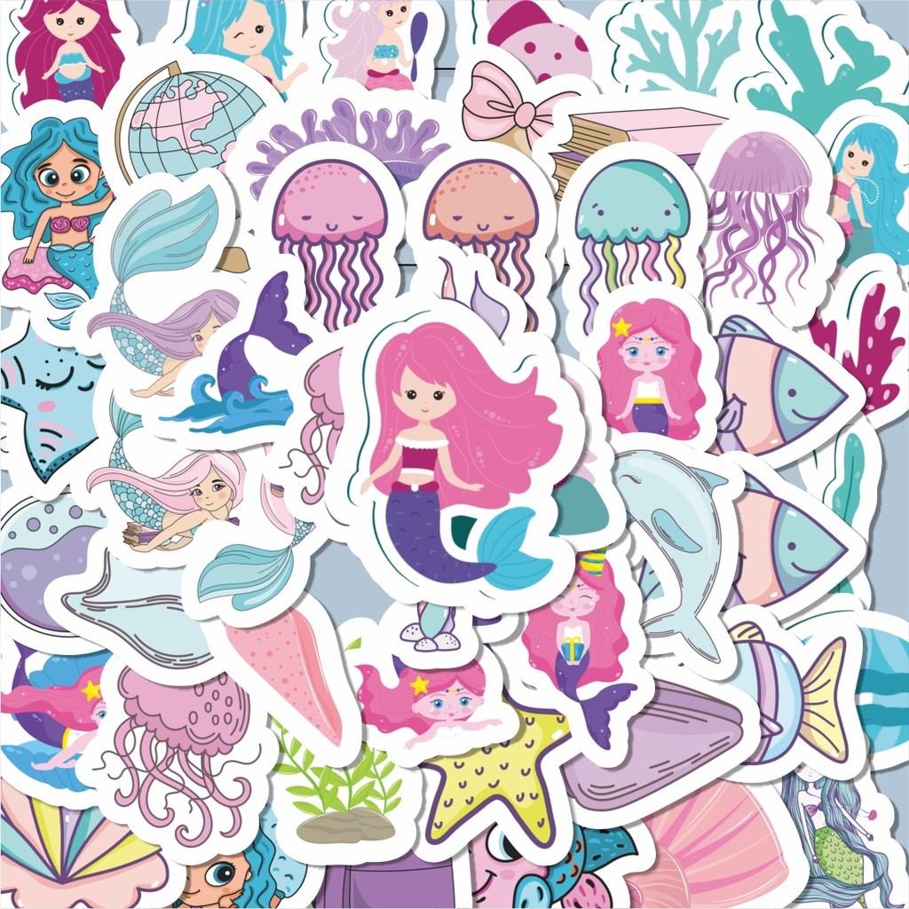 

100PCS Lucu Stiker Kartun Pink Ungu Mermaid [Kartun PinK Ungu Putri Duyung] Stiker Aesthetic Stiker Anti Air Stikers Berperekat Waterproof sticker decal buat Motor Helm Buku Journal Koper Casing HP Laptop Botol Minum Hadiah anak
