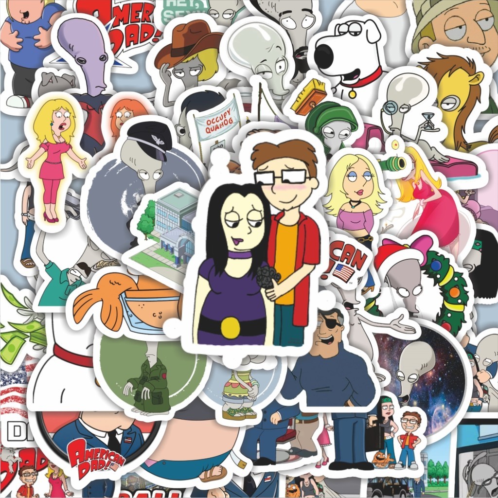 

100PCS Lucu Stiker Kartun American Dad [ Ayah Amerika] Stiker Aesthetic Stiker Anti Air Stikers Berperekat Waterproof sticker decal buat Motor Helm Buku Journal Koper Casing HP Laptop Botol Minum Hadiah anak