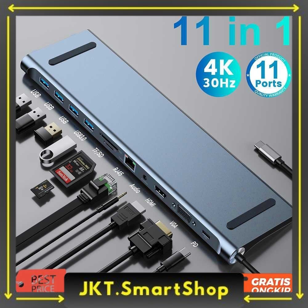 USB Hub Type C Adaptor 11in1 HDMI 4K AUX Card Reader