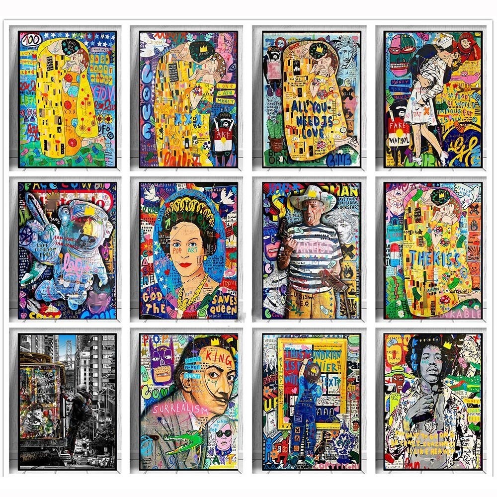 

Famous Gustav Klimt Kiss Graffiti Canvas Paintings Pop Street Posters and Prints Wall Art Paintings picture Modern Home Decor