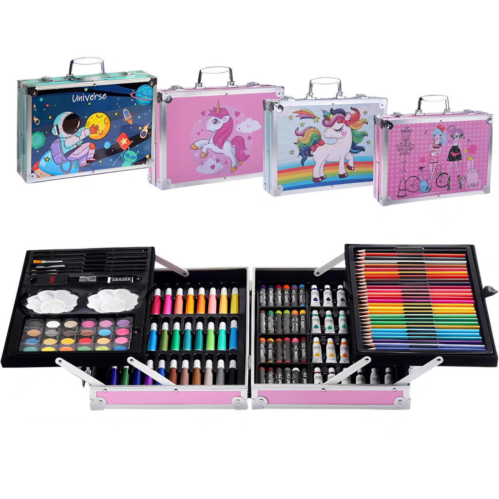 

NEW Crayon Set 145pcs Koper Aluminium Besi Krayon Pensil Warna 145 Pcs Box Alat Lukis Anak Koper Set PREMIUM
