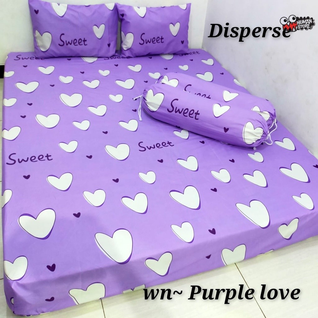 PROMO SPREI MOTIF LOVE PURPLE SET SARBAN SARGUL