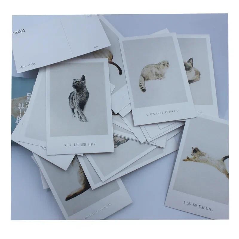 

Living Like a Cat Boxed Postcards, Pets Theme Greeting Card, Cartoon Kitten Birthday Gift Cards for Decoration, 30 Pcs Per Box