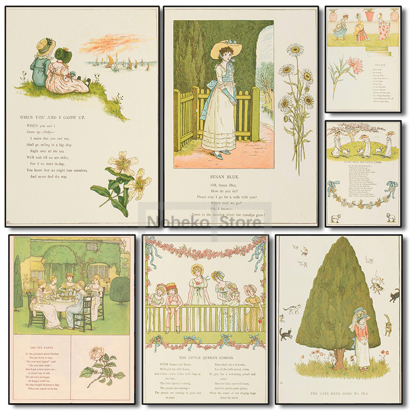

English Painter Kate Greenaway Works Poster Fairy Tale Illustrations Prints Canvas Painting Wall Art Pictures Home Room Decor