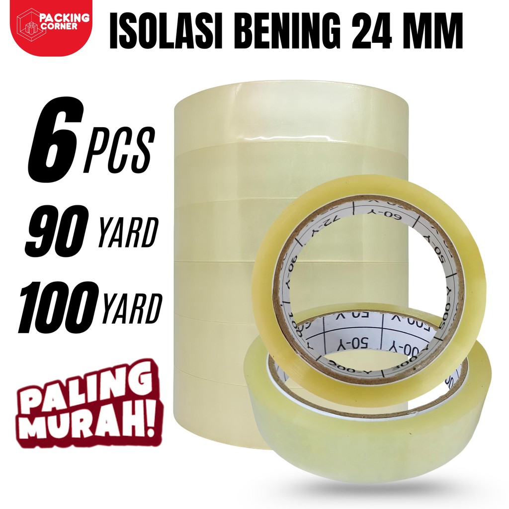 

6 PCS Lakban 24MM 72 90 100 yard Isolasi Bening 1 Inch Inci OPP Plakban ATK Perekat Solatip