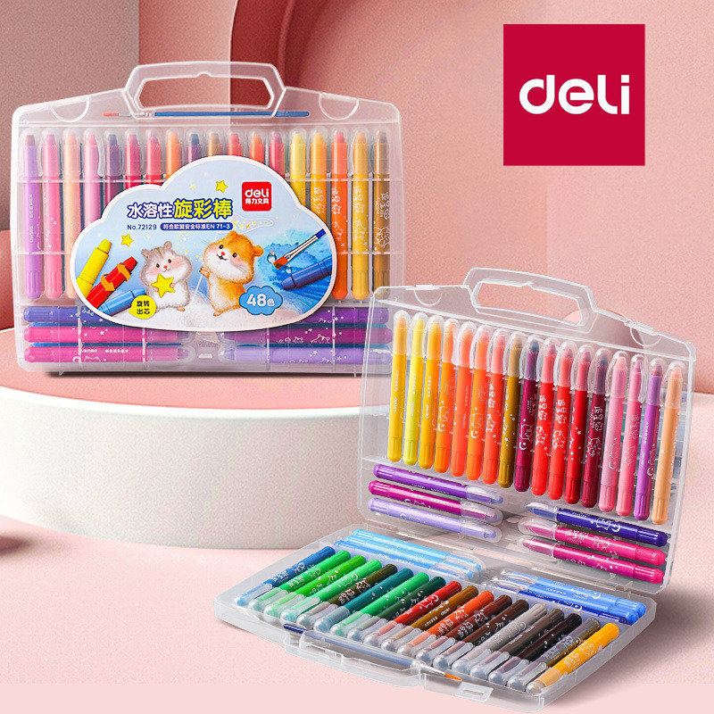 

DELI Crayon Set 12/36/48 Warna Mata Sedang Silky Crayon Water Soluble Crayons Krayon Licin Grasp