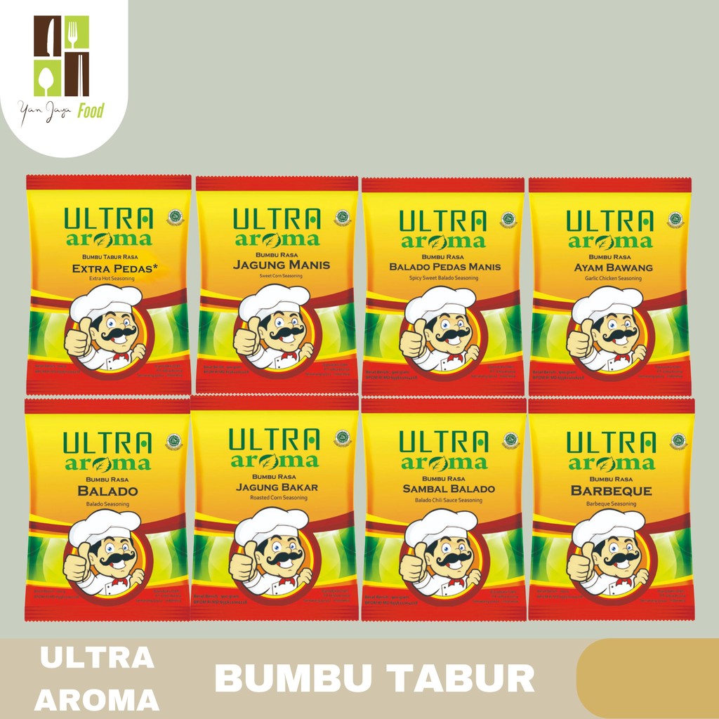 

Ultra Aroma Bumbu Tabur 100g/90g / Rasa Ayam Bawang / Balado / Sapi panggang / Pedas manis / Sambal Balado / Jagung Manis / Jagung Bakar / BBQ / Keju / Daun Jeruk / Extra Pedas
