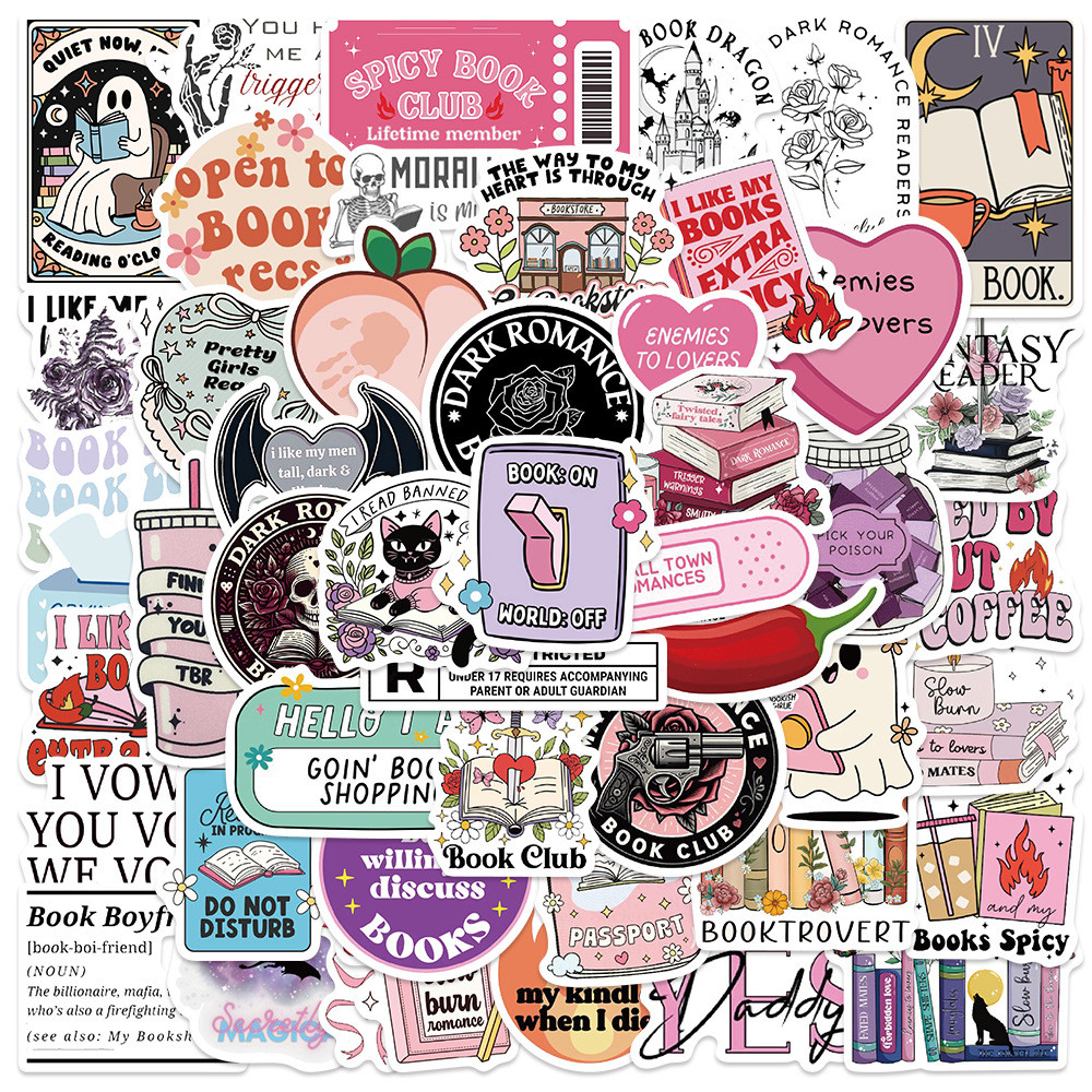

50PCS Bright Holog Smut Bookish Reader Stickers Aesthetic Love Cute Girls Decals for Kindle Ipad Phone Laptop Diary Sticker