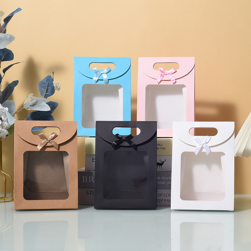 

10/20/25Pcs Gift Bags with Clear Window Kraft Paper Bag with handle Candy Biscuits Cake Packing Box Gift Bag Gift Packaging Box