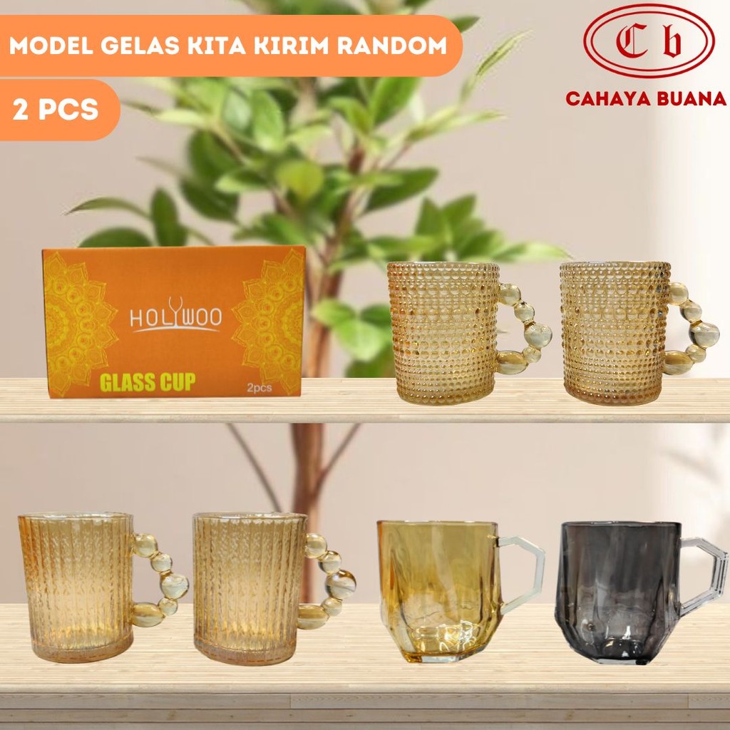 Hampers Set 2 Pcs Gelas Gagang Kaca | Gelas Teh Kopi Estetik