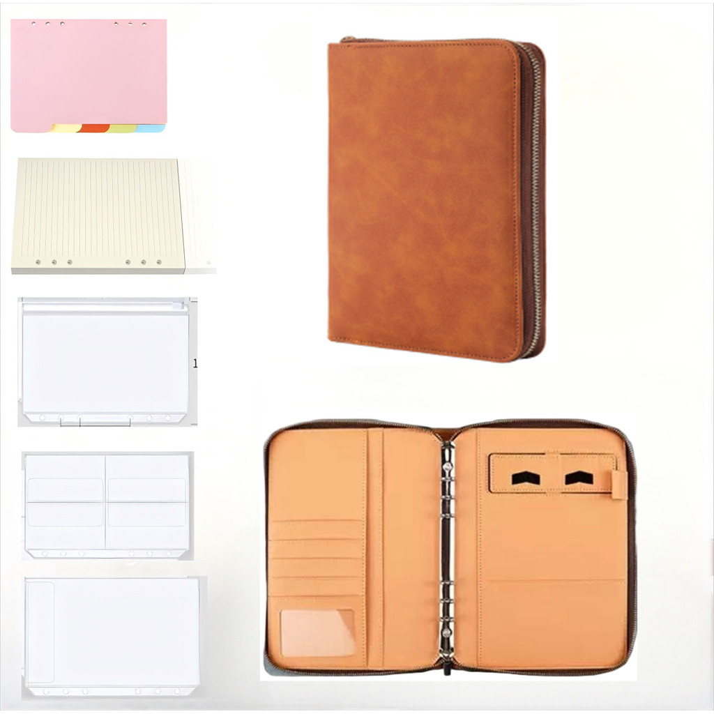 

New With phone holder Zipper Leather A5 6 Ring Binder Notebook-Zipper PU Leather,Binder Pockets, Dividers,Refill Line Pages