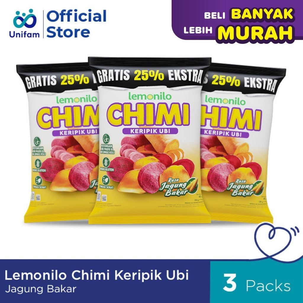 

3 Pack Lemonilo Chimi Keripik Ubi Rasa Jagung Bakar 50 Gr