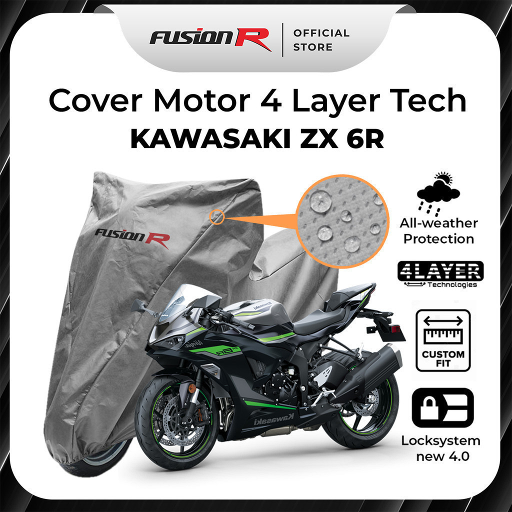 [TERBARU] Fusion R Cover Penutup Sarung Motor KAWASAKI ZX 6R 4 Layer Waterproof Pelindung Motor Anti