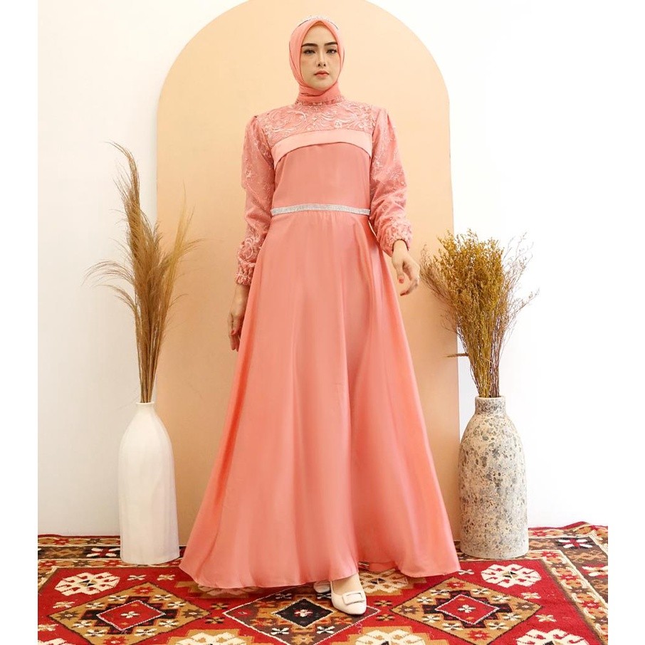 KINAN GAMIS MAXI DRESS PREMIUM MAXMARA SILK TILE / GAMIS PESTA / GAMIS KONDANGAN / MAXI PESTA / GAMI